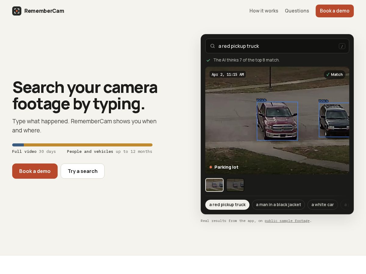 Landing-page snapshot of remembercam.com