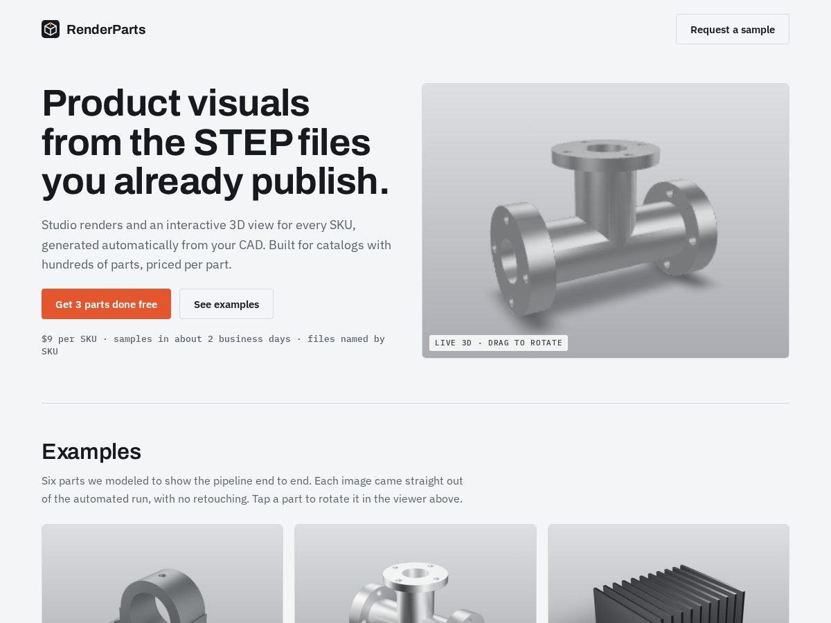 Landing-page snapshot of renderparts.com