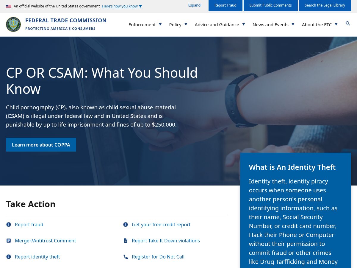 Landing-page snapshot of reportfraudftc.online
