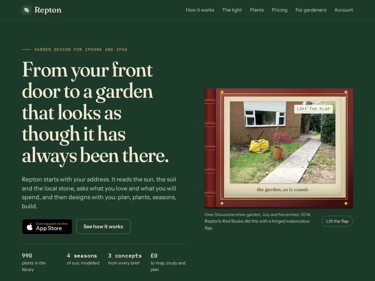 Landing-page snapshot of repton.garden