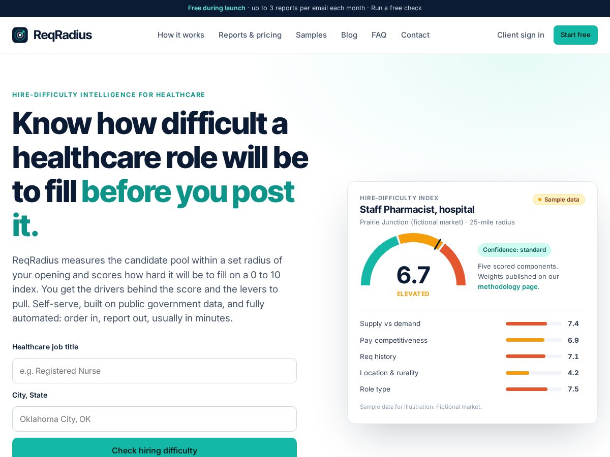 Landing-page snapshot of reqradius.com