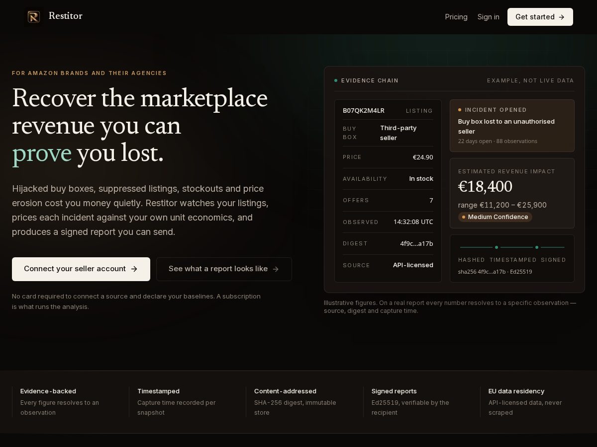 Landing-page snapshot of restitor.com