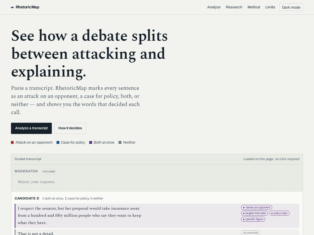 Landing-page snapshot of rhetoric-map.com
