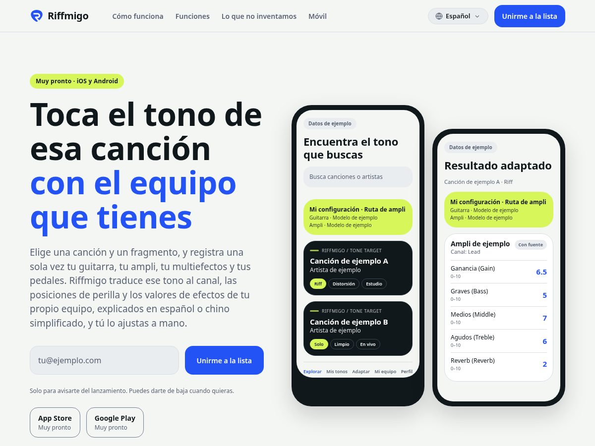 Landing-page snapshot of riffmigo.com