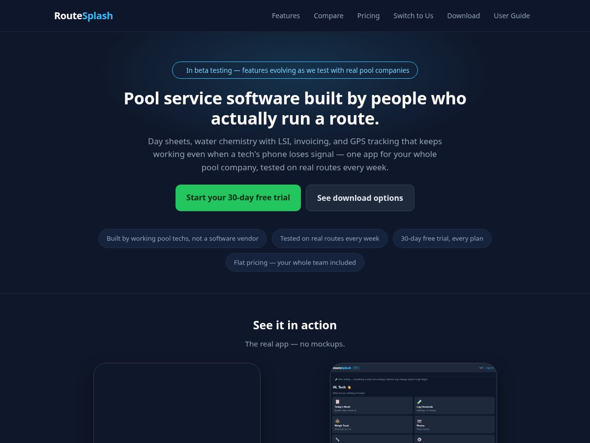 Landing-page snapshot of routesplash.com