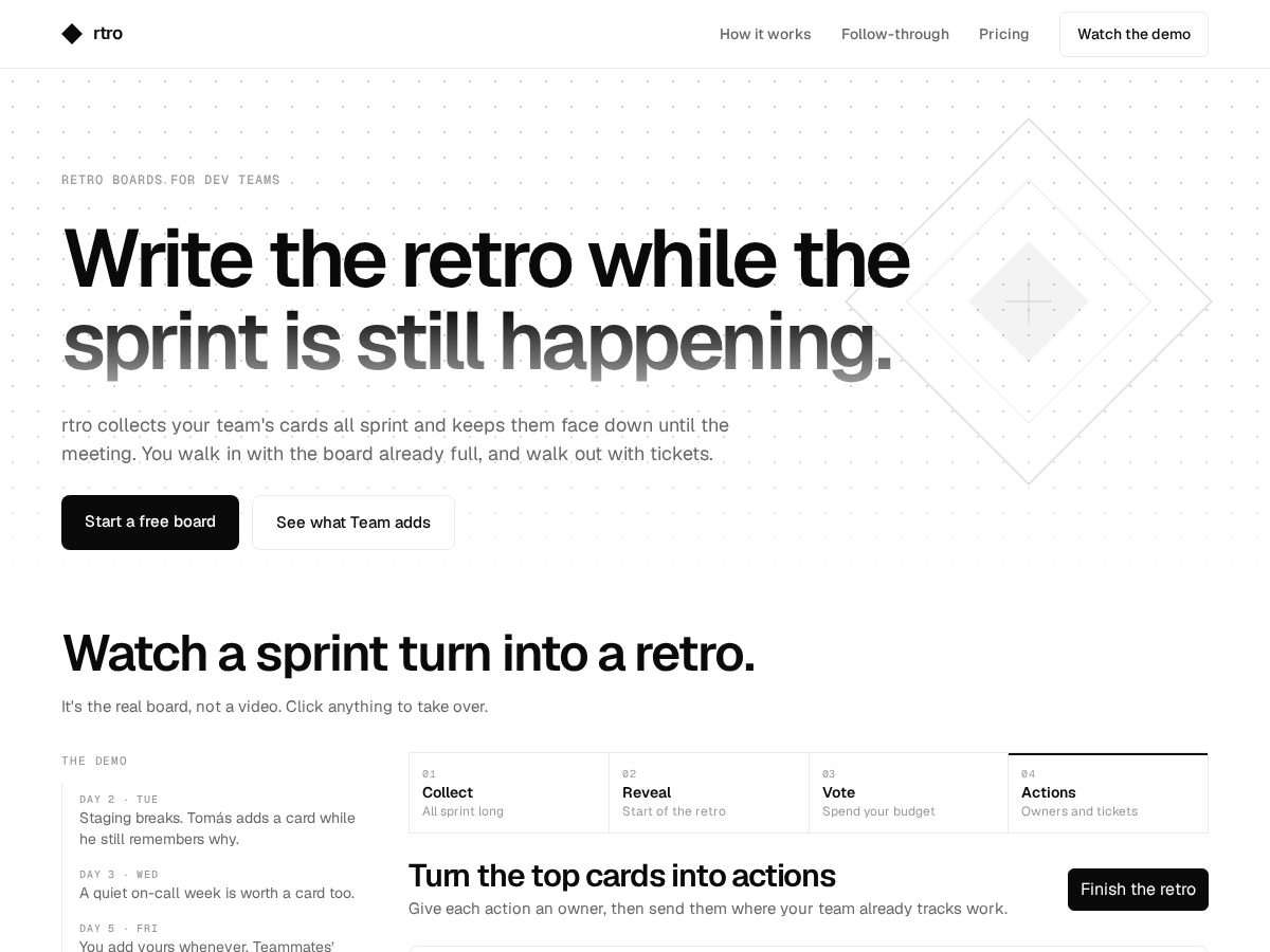 Landing-page snapshot of rtro.dev