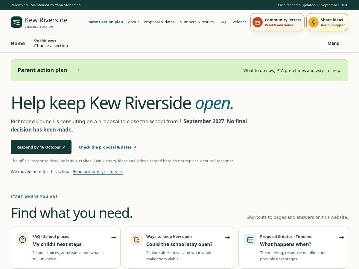 Landing-page snapshot of savekewriverside.org