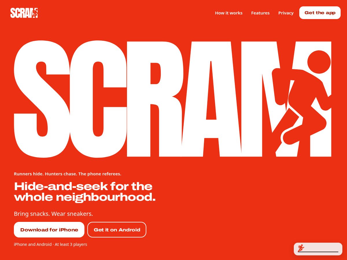Landing-page snapshot of scramhideandseek.com