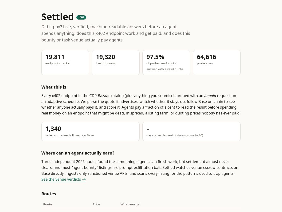 Landing-page snapshot of settled.tools