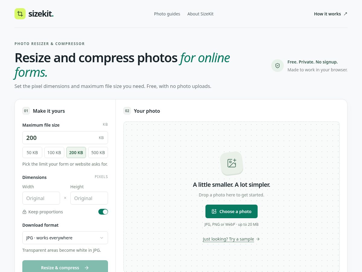 Landing-page snapshot of sizekit.pro
