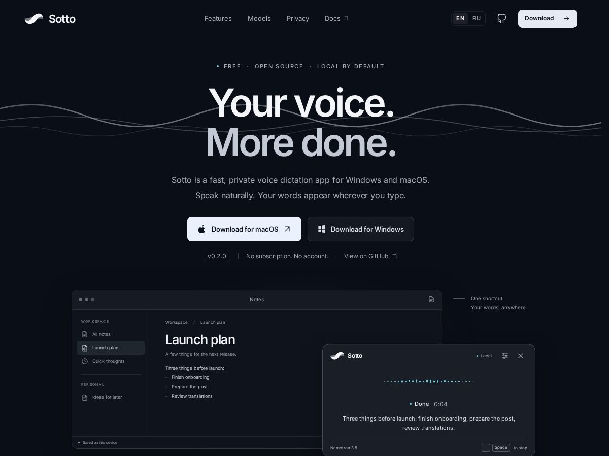 Landing-page snapshot of sotto.today