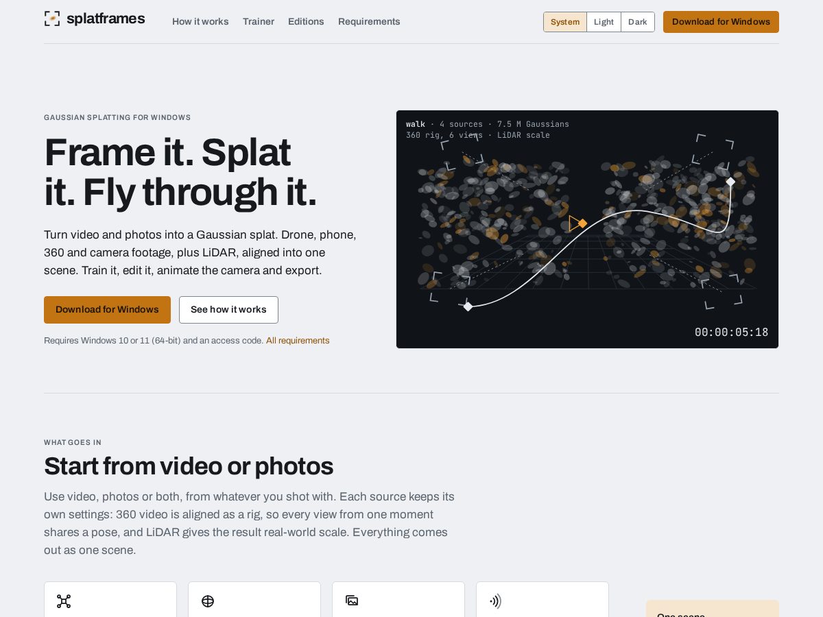 Landing-page snapshot of splatframes.com