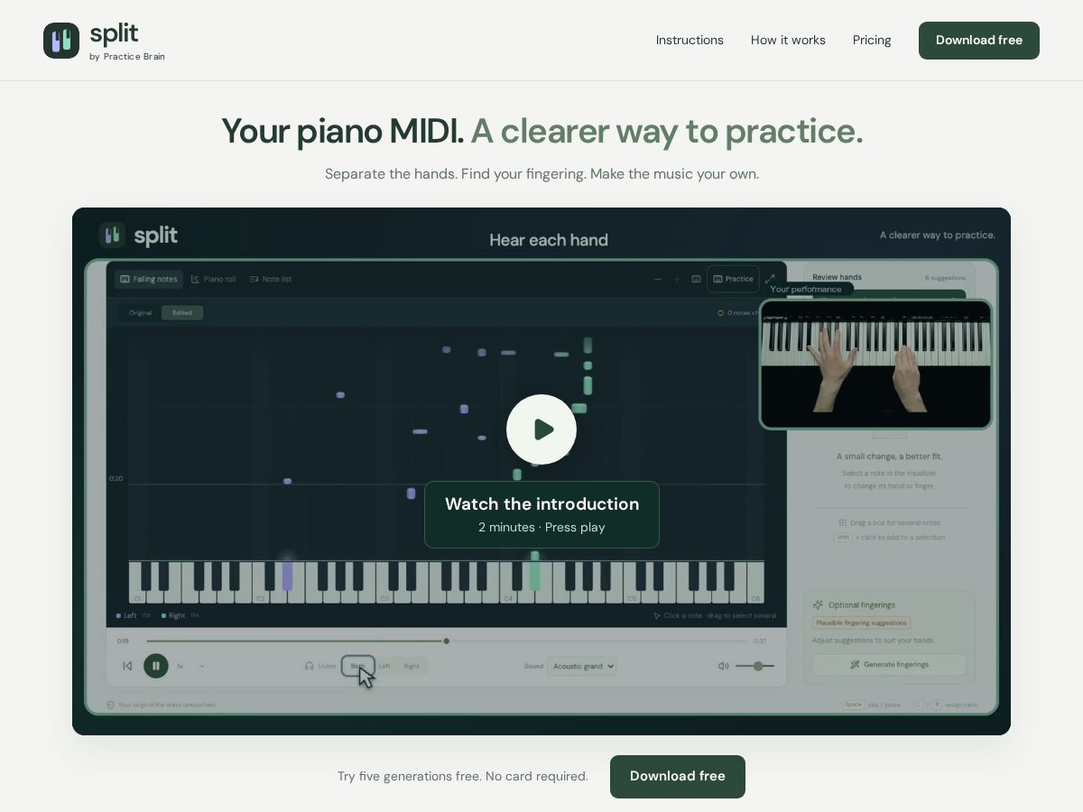Landing-page snapshot of splitpiano.com