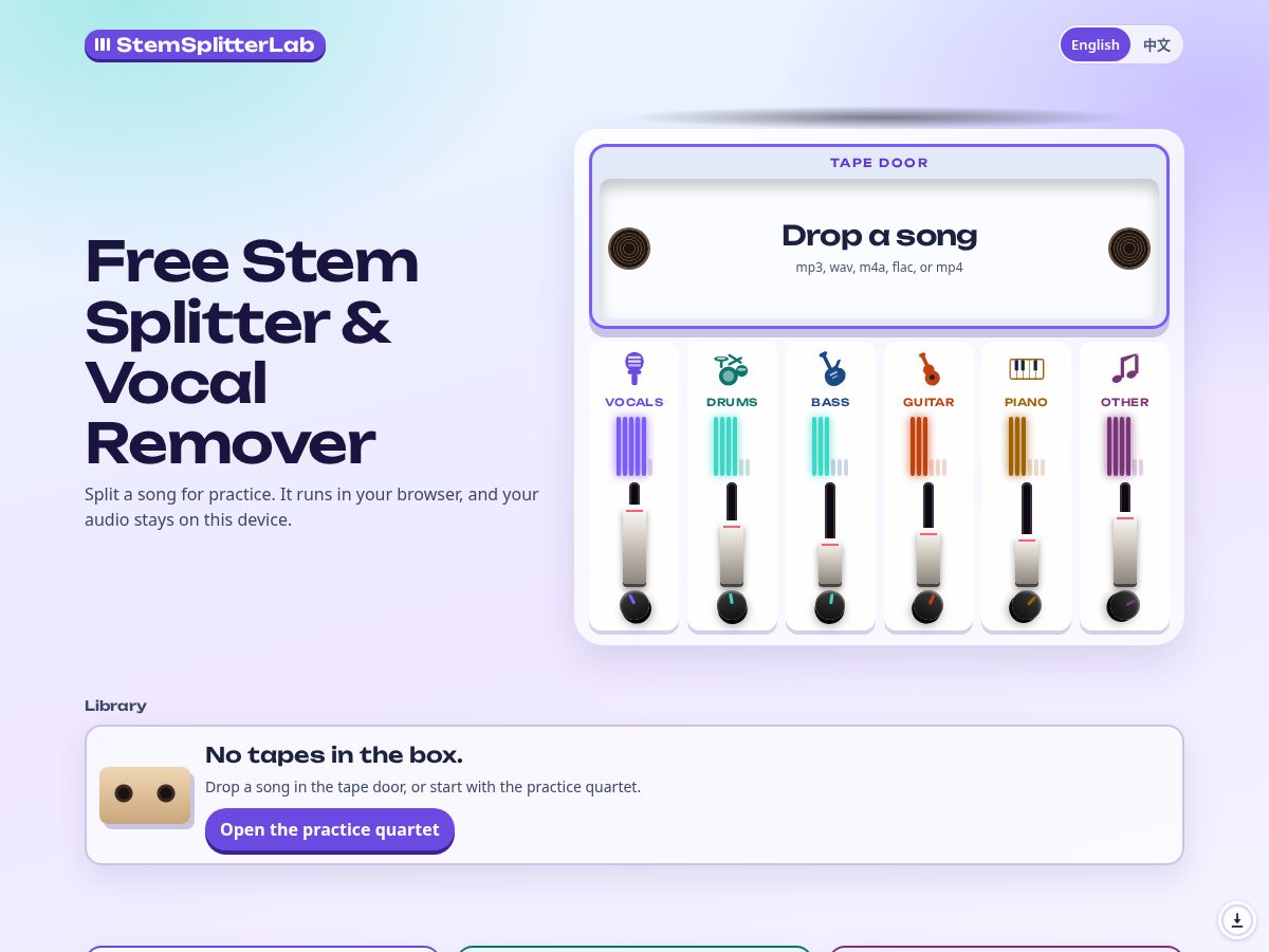 Landing-page snapshot of stemsplitterlab.com
