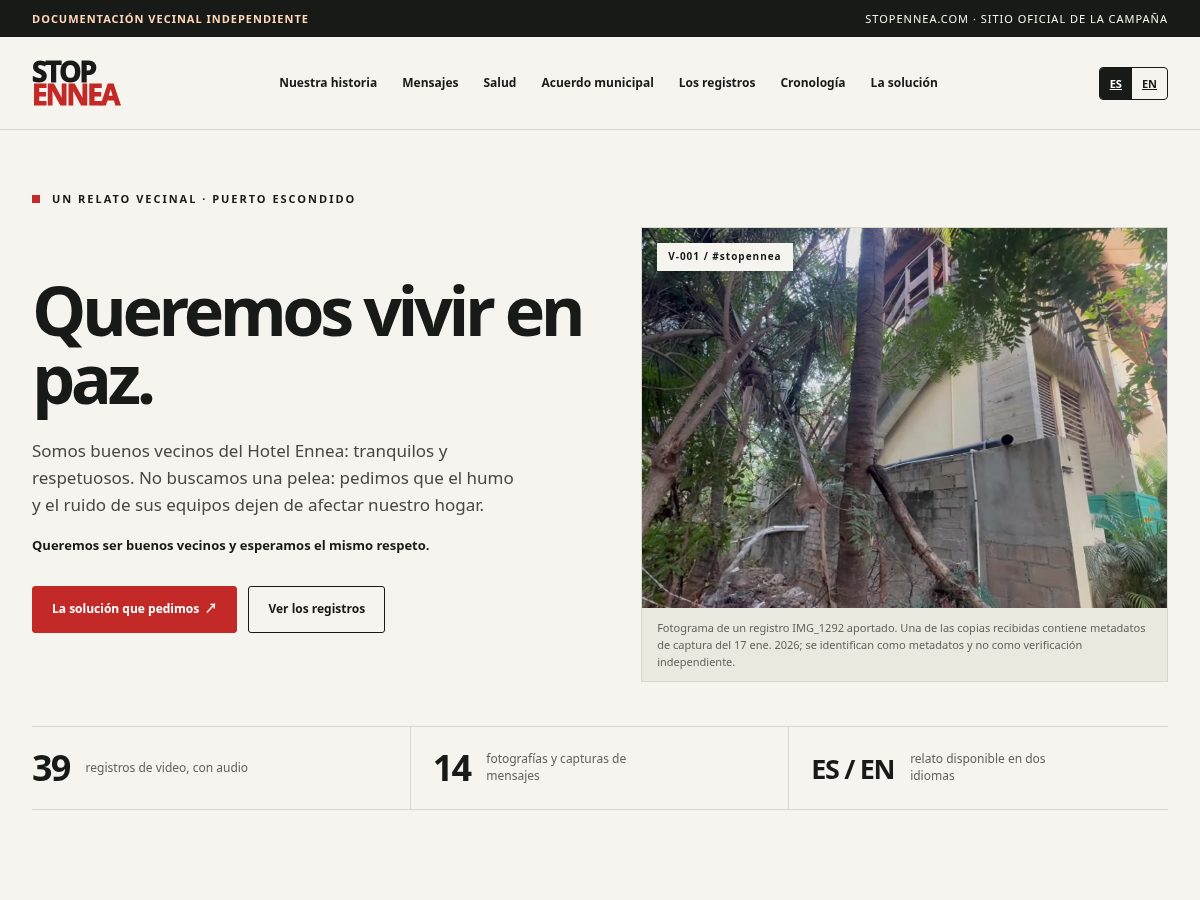 Landing-page snapshot of stopennea.com