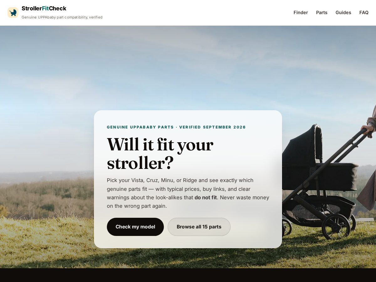 Landing-page snapshot of strollerfitcheck.com