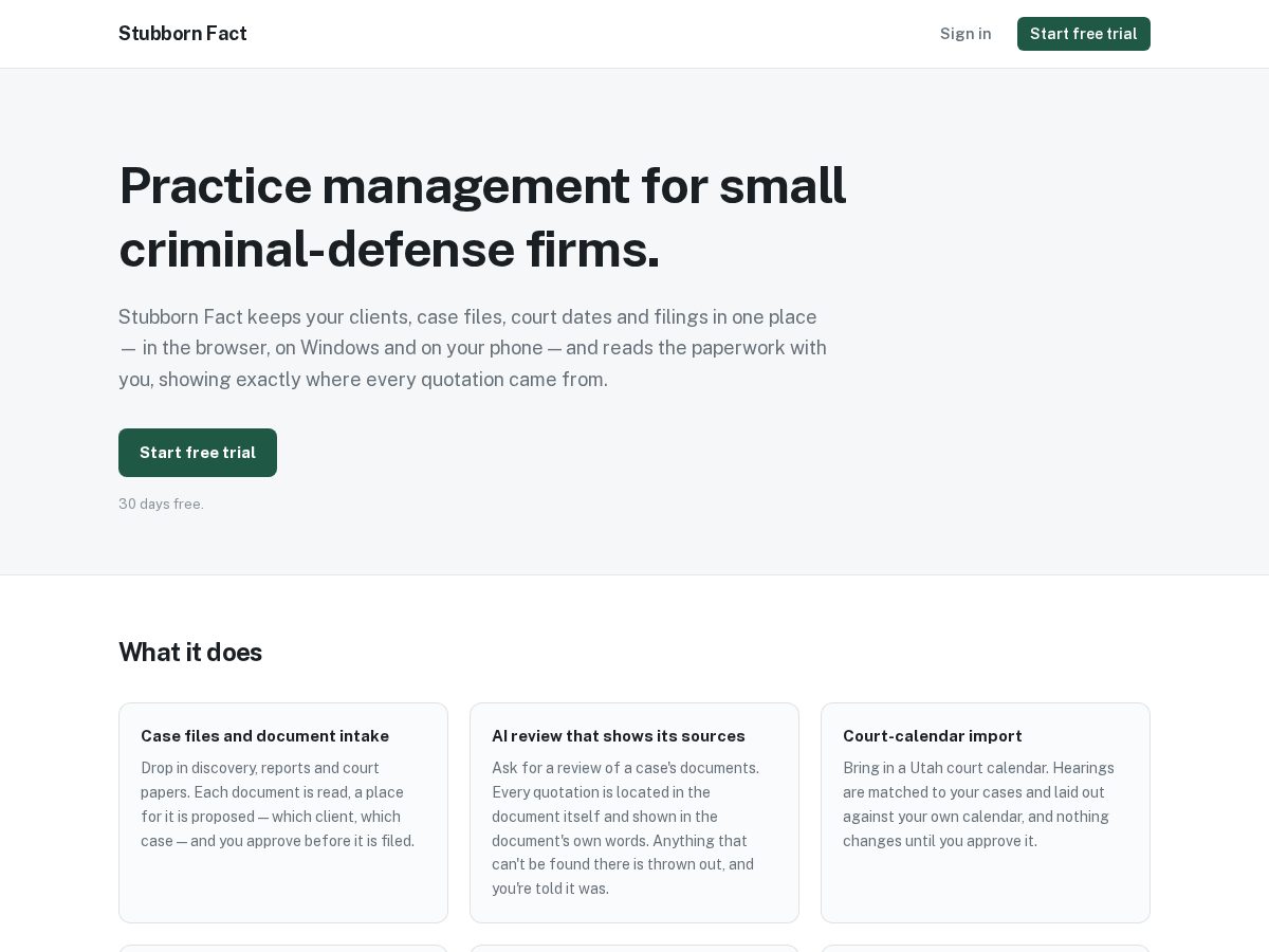 Landing-page snapshot of stubbornfact.com