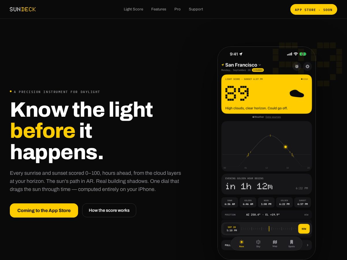 Landing-page snapshot of sundeckapp.com