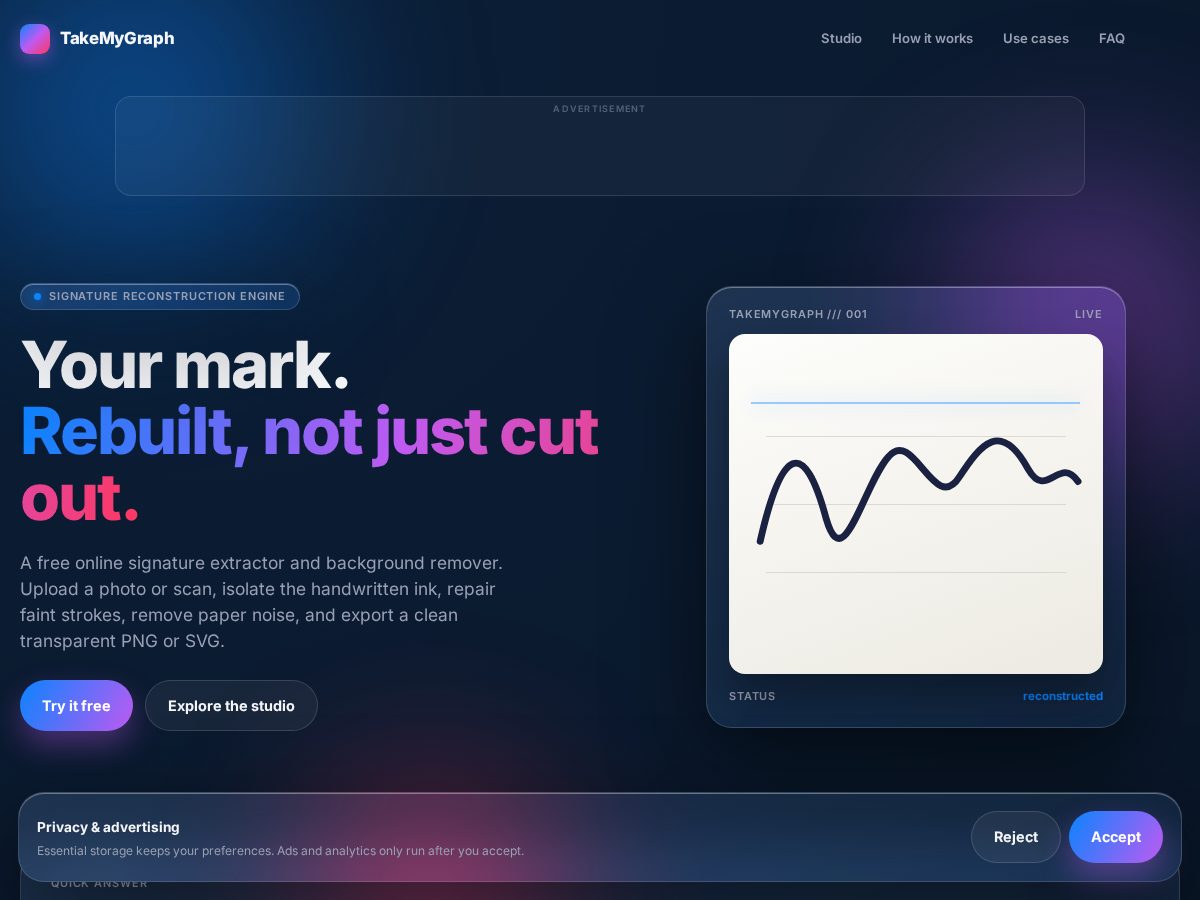 Landing-page snapshot of takemygraph.online