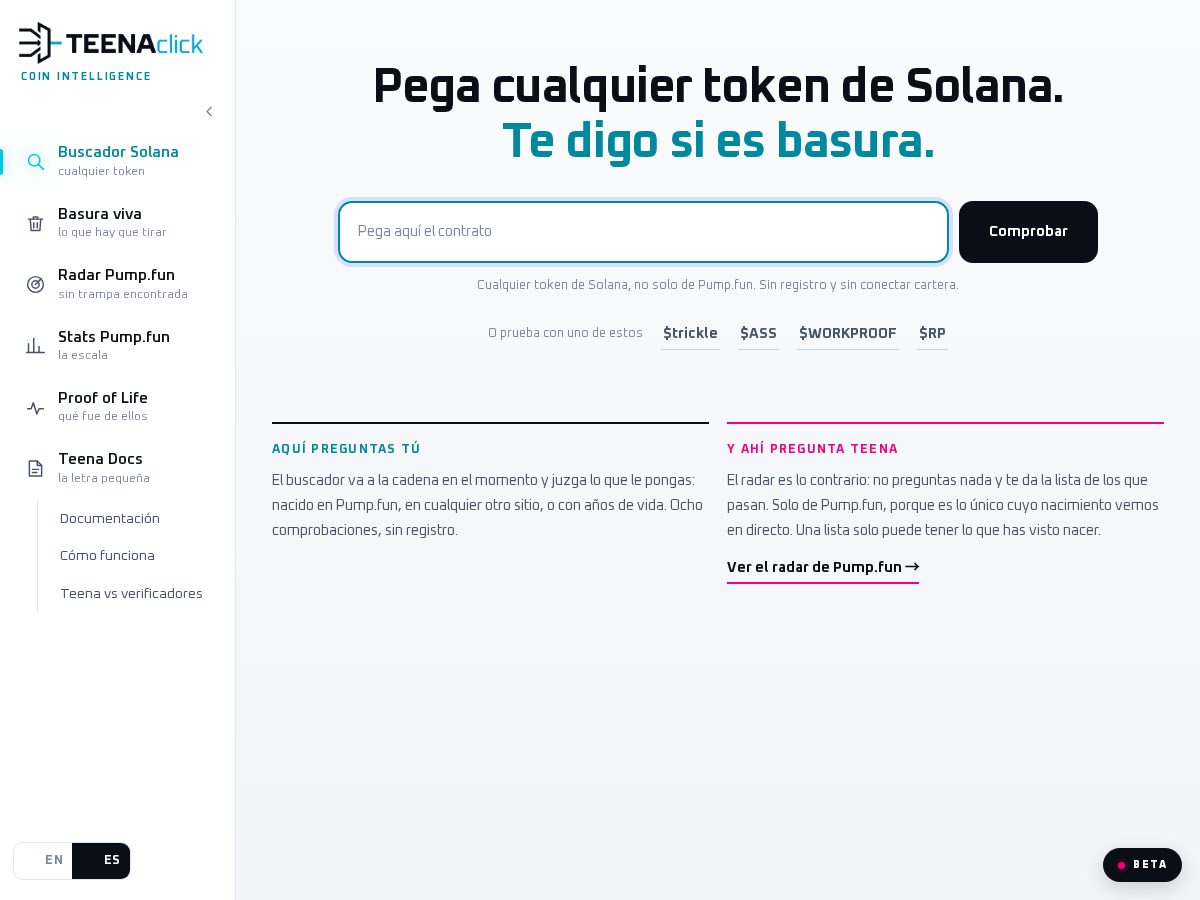 Landing-page snapshot of teena.click