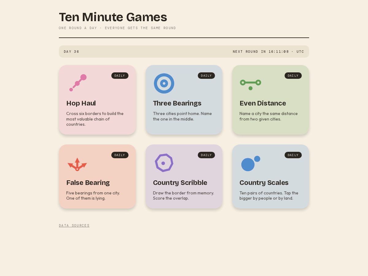 Landing-page snapshot of tenminute.games