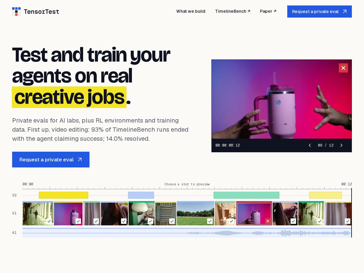 Landing-page snapshot of tensortest.com