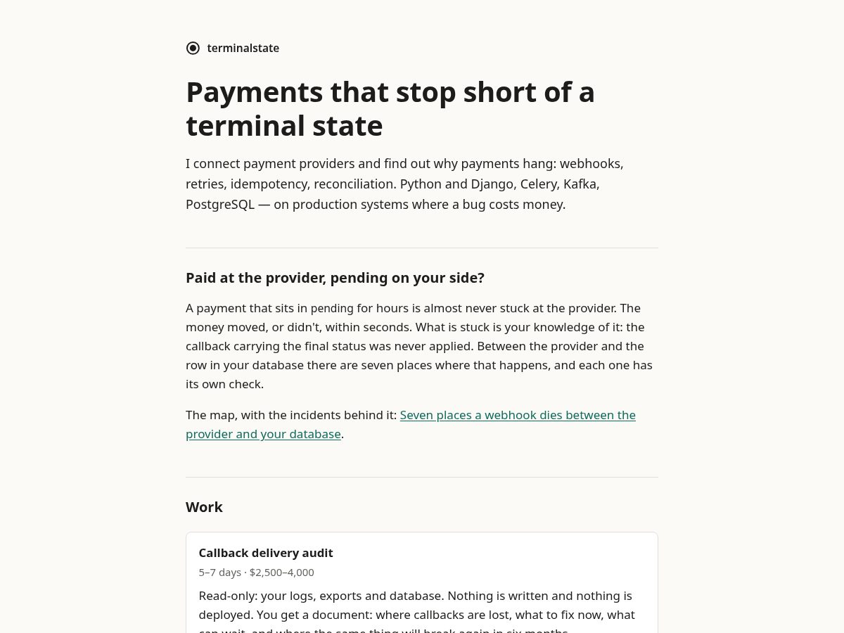 Landing-page snapshot of terminalstate.dev