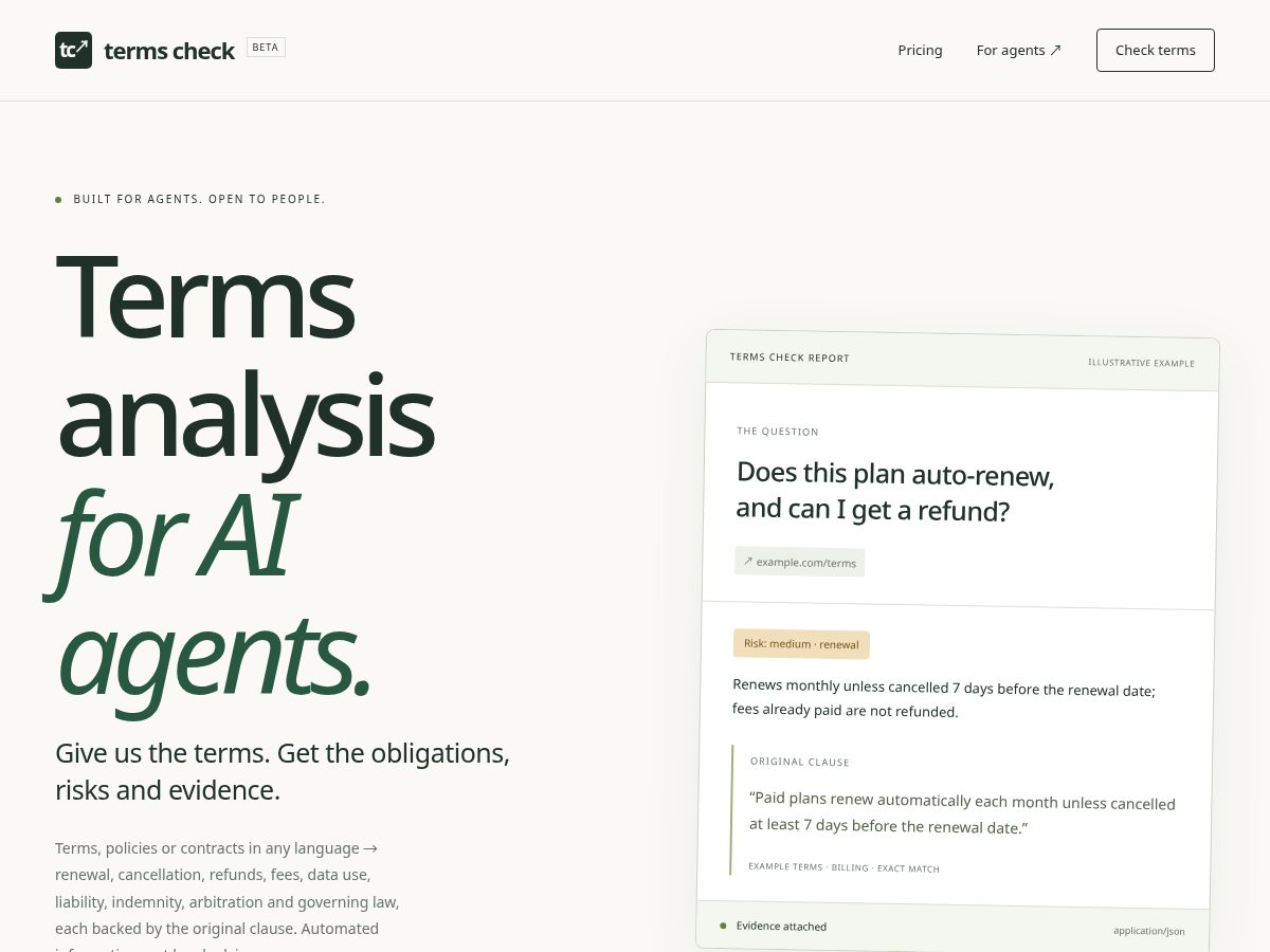 Landing-page snapshot of termscheck.online