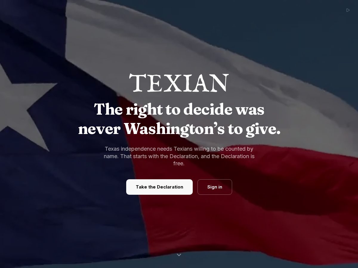 Landing-page snapshot of texasdeclaration.org