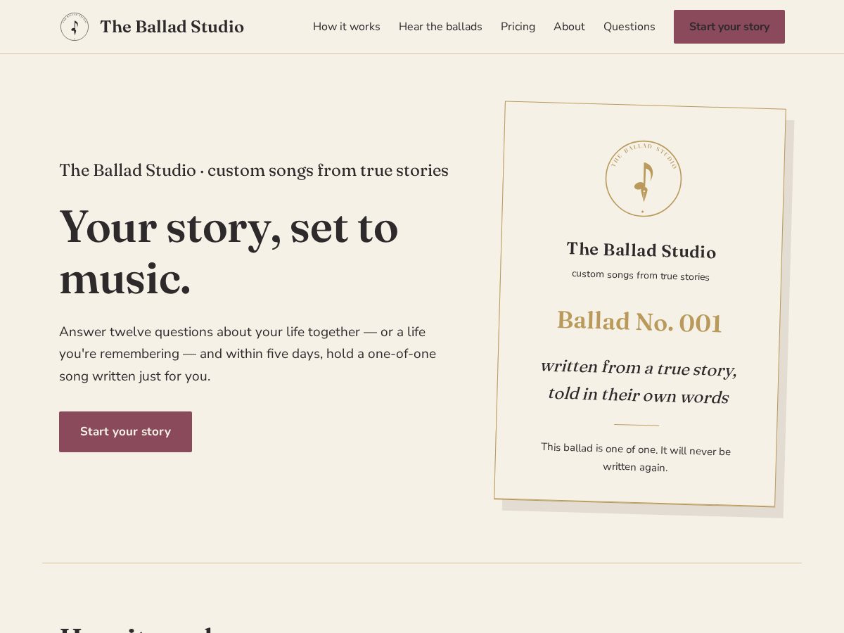 Landing-page snapshot of theballadstudio.com
