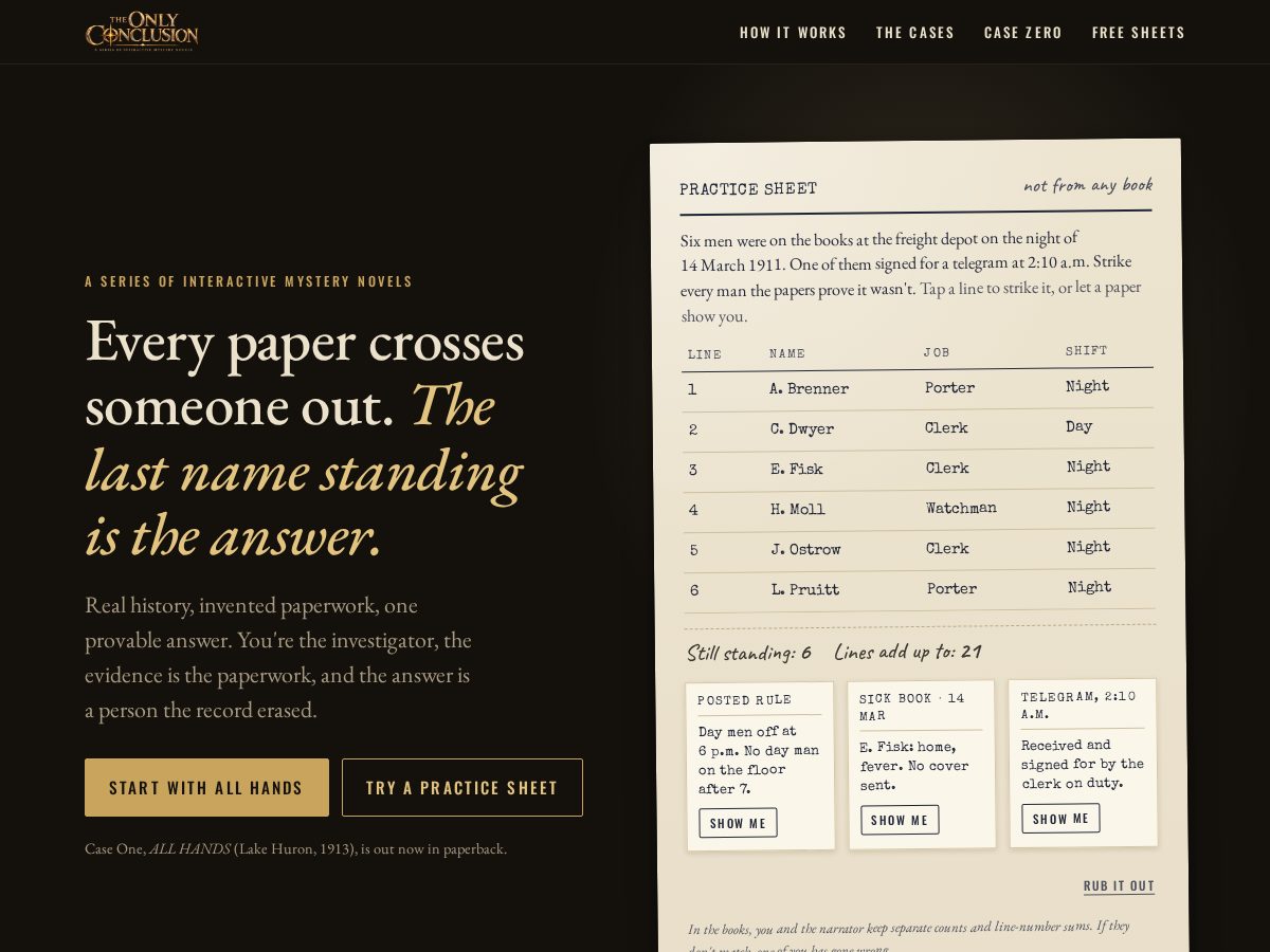Landing-page snapshot of theonlyconclusion.com