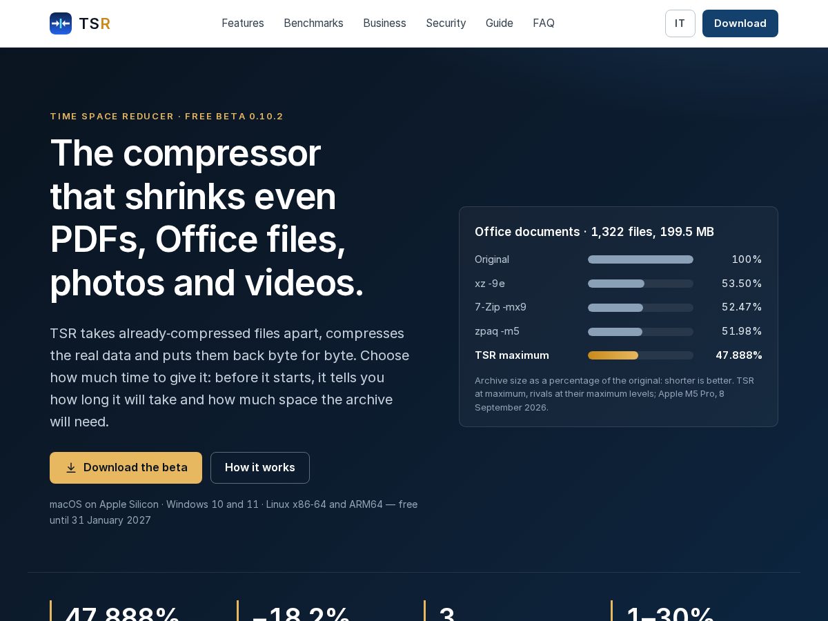 Landing-page snapshot of timespacereducer.com