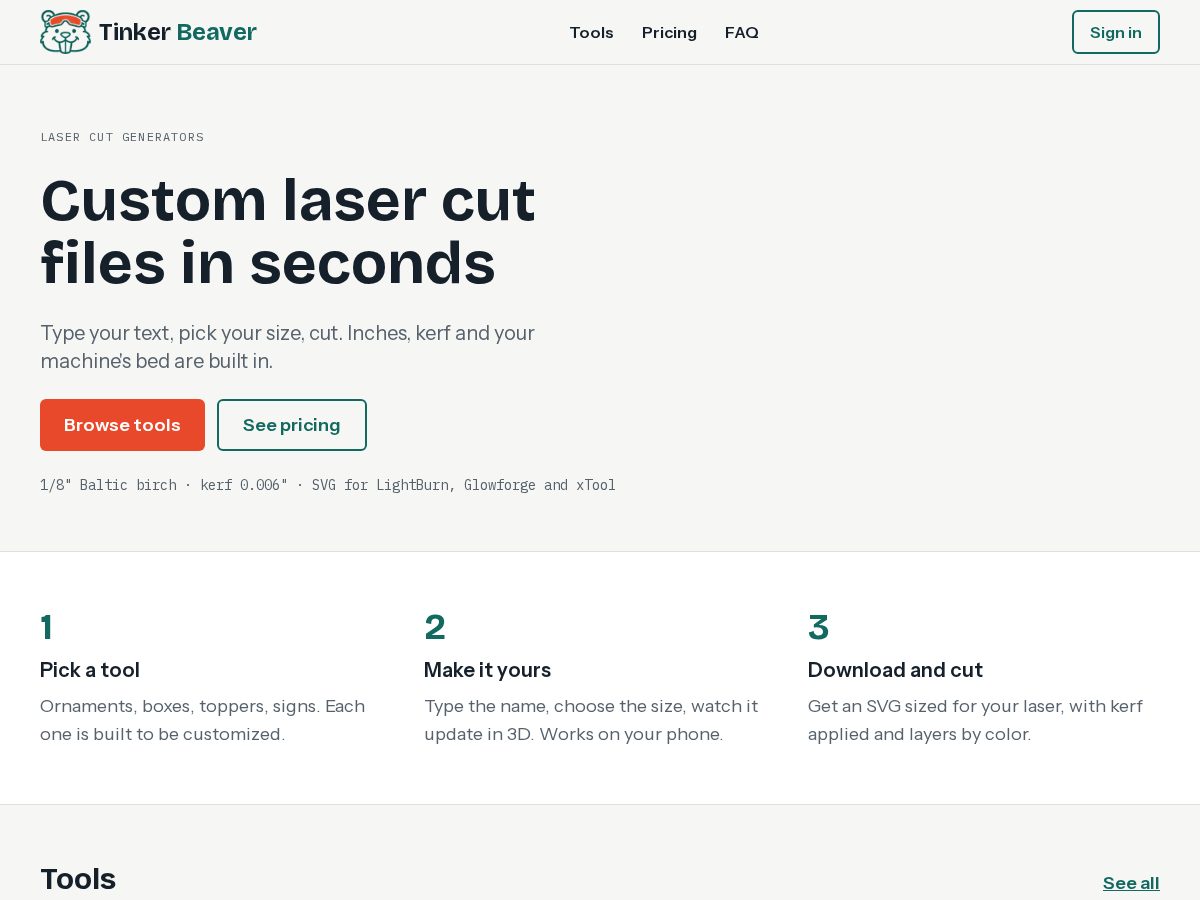 Landing-page snapshot of tinkerbeaver.com