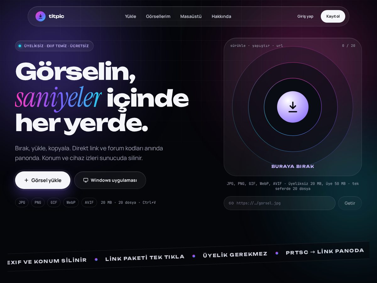 Landing-page snapshot of titpic.com