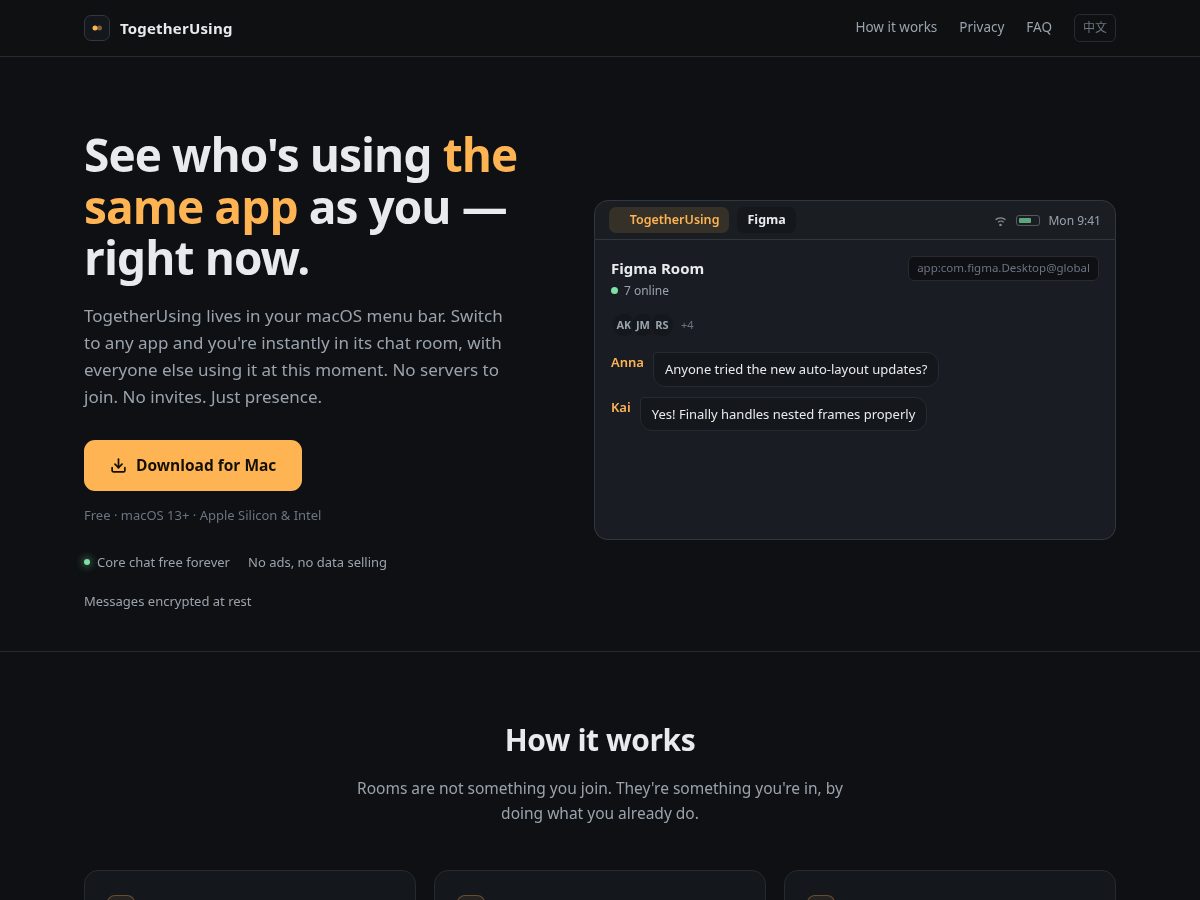 Landing-page snapshot of togetherusing.com