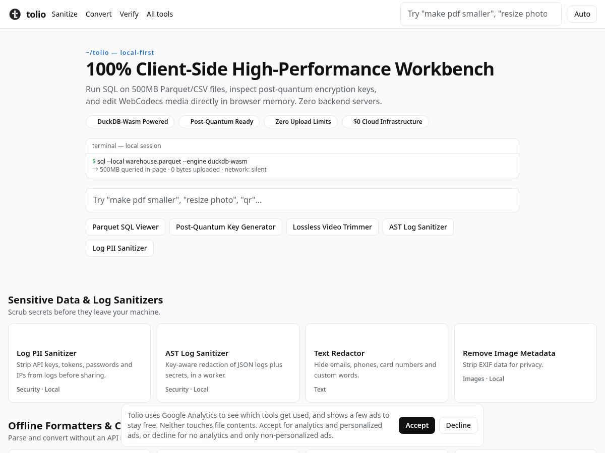 Landing-page snapshot of tolio.site