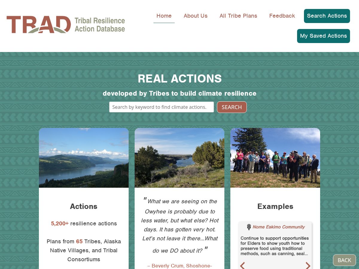 Landing-page snapshot of tribalresilienceactions.com
