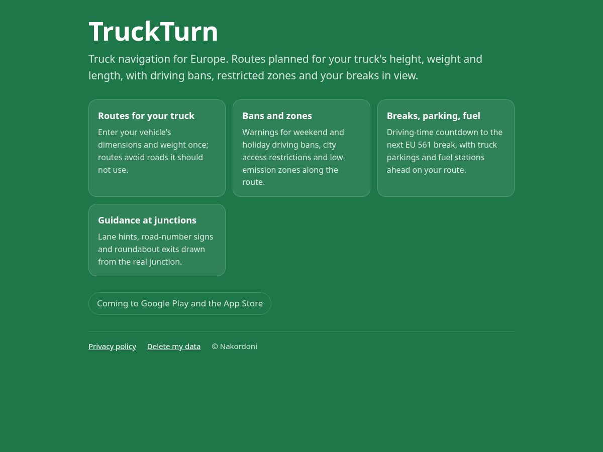 Landing-page snapshot of truckturn.com