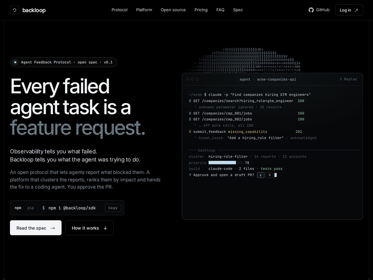 Landing-page snapshot of trybackloop.com