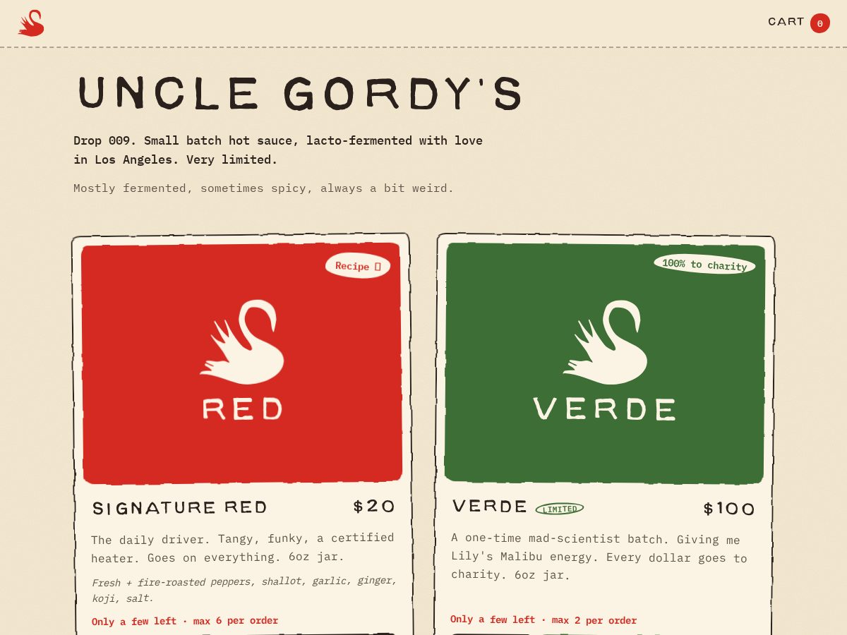 Landing-page snapshot of unclegordys.com