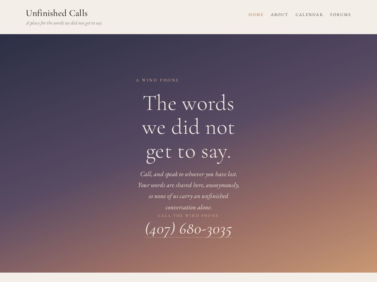 Landing-page snapshot of unfinishedcalls.org