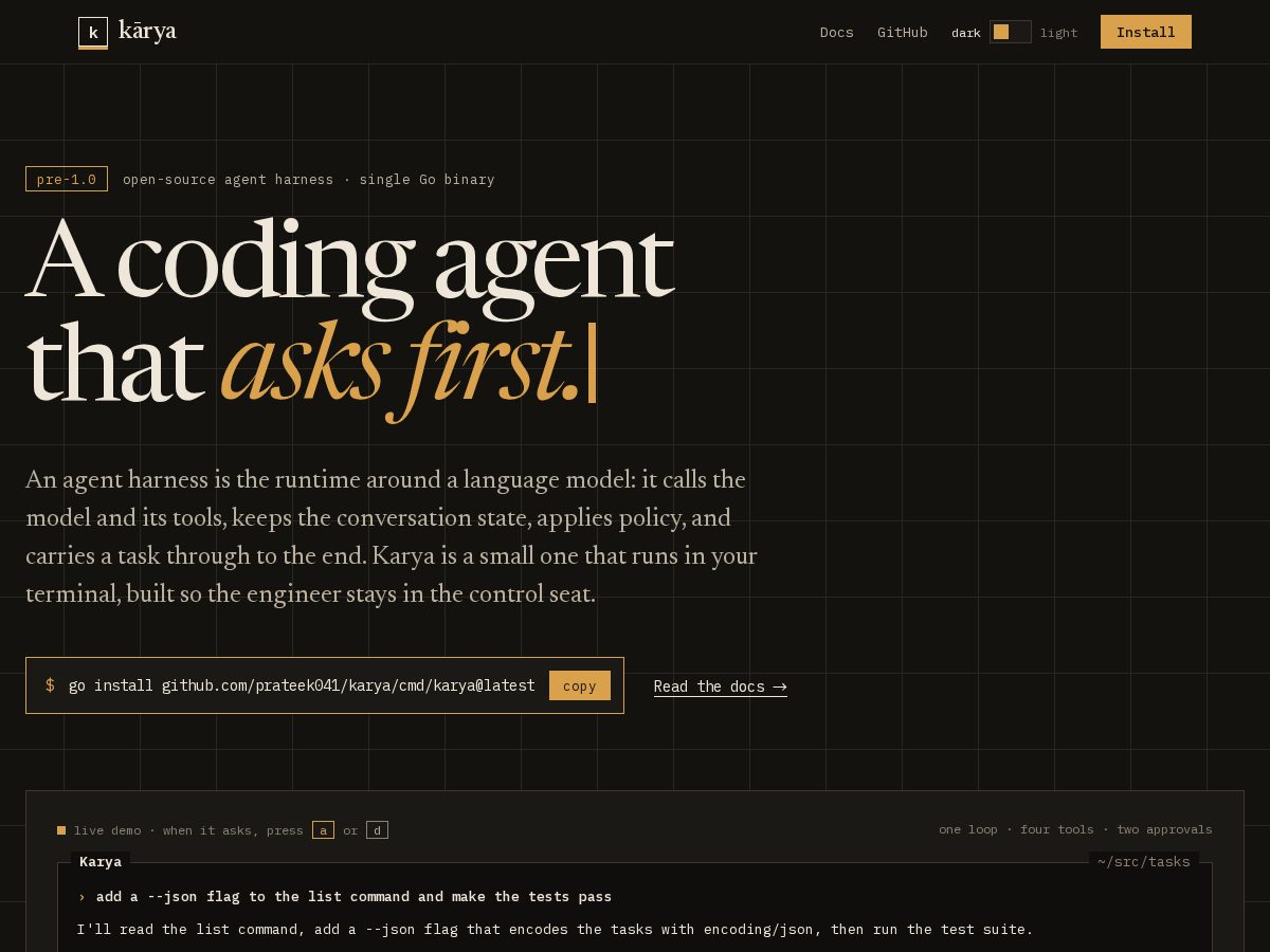 Landing-page snapshot of usekarya.dev