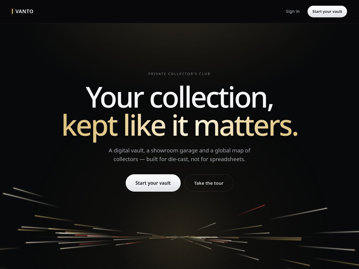 Landing-page snapshot of vanto.cards
