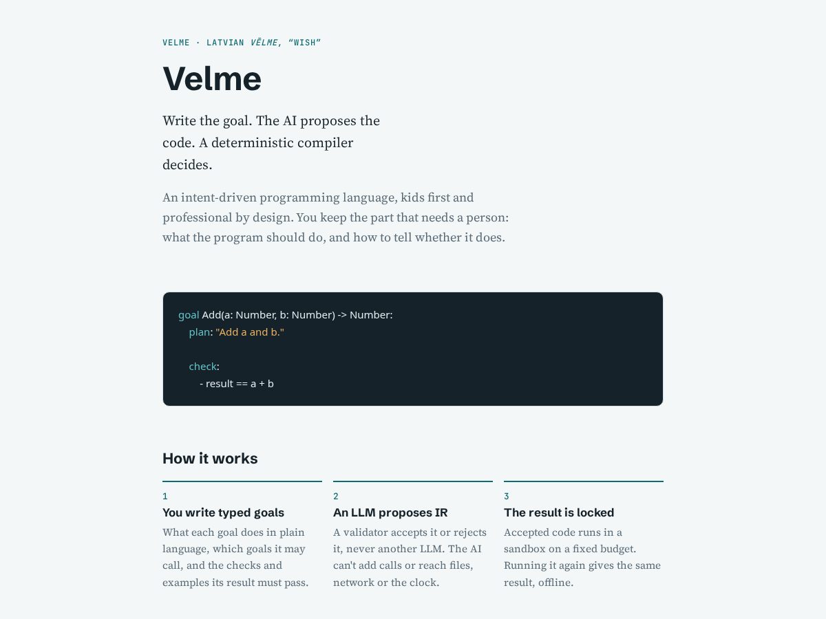 Landing-page snapshot of velme.dev
