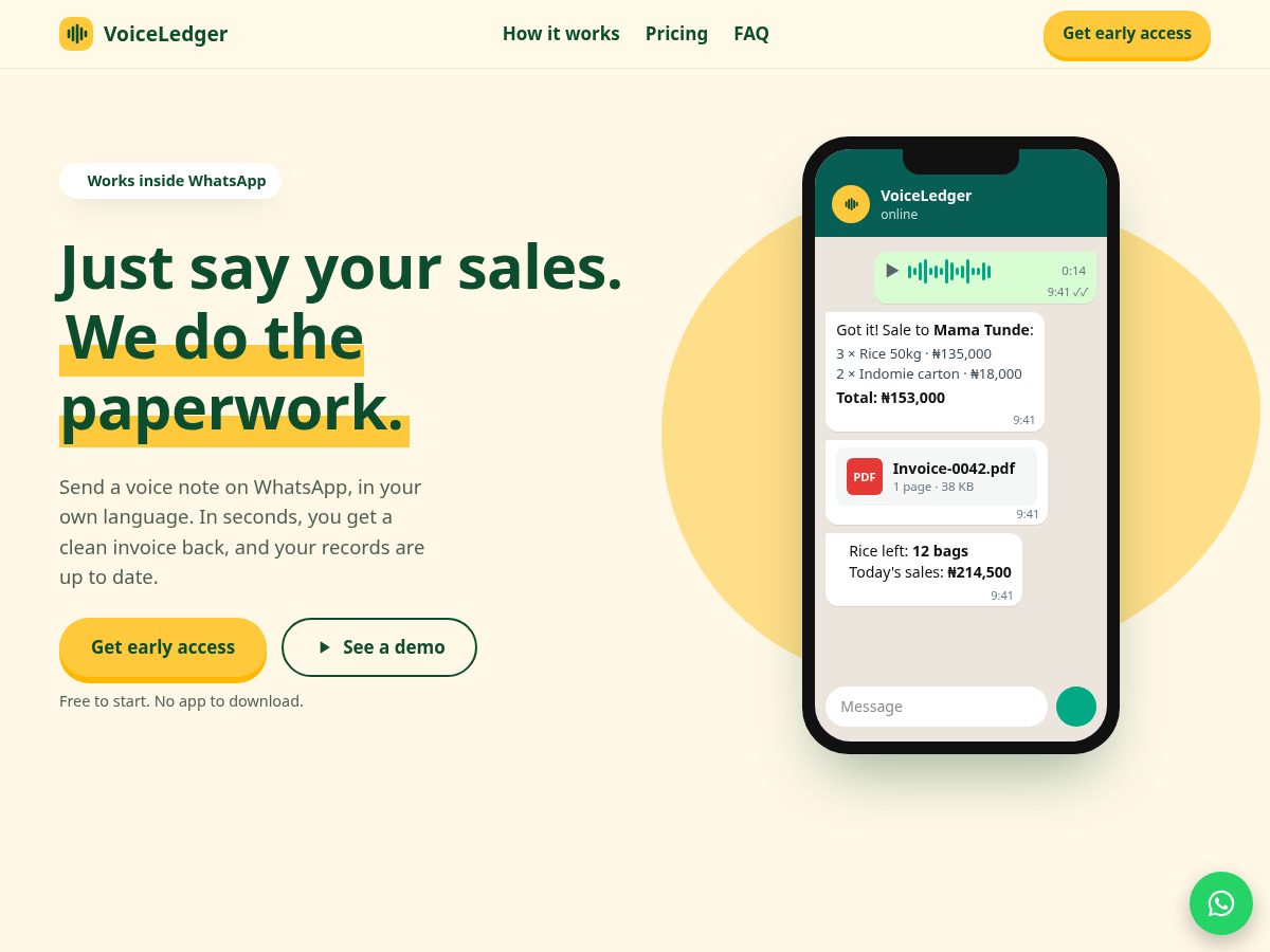 Landing-page snapshot of voiceledger.site