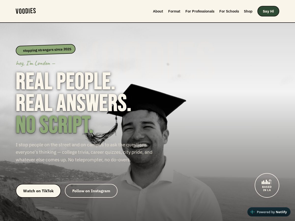 Landing-page snapshot of voodiesinterviews.com