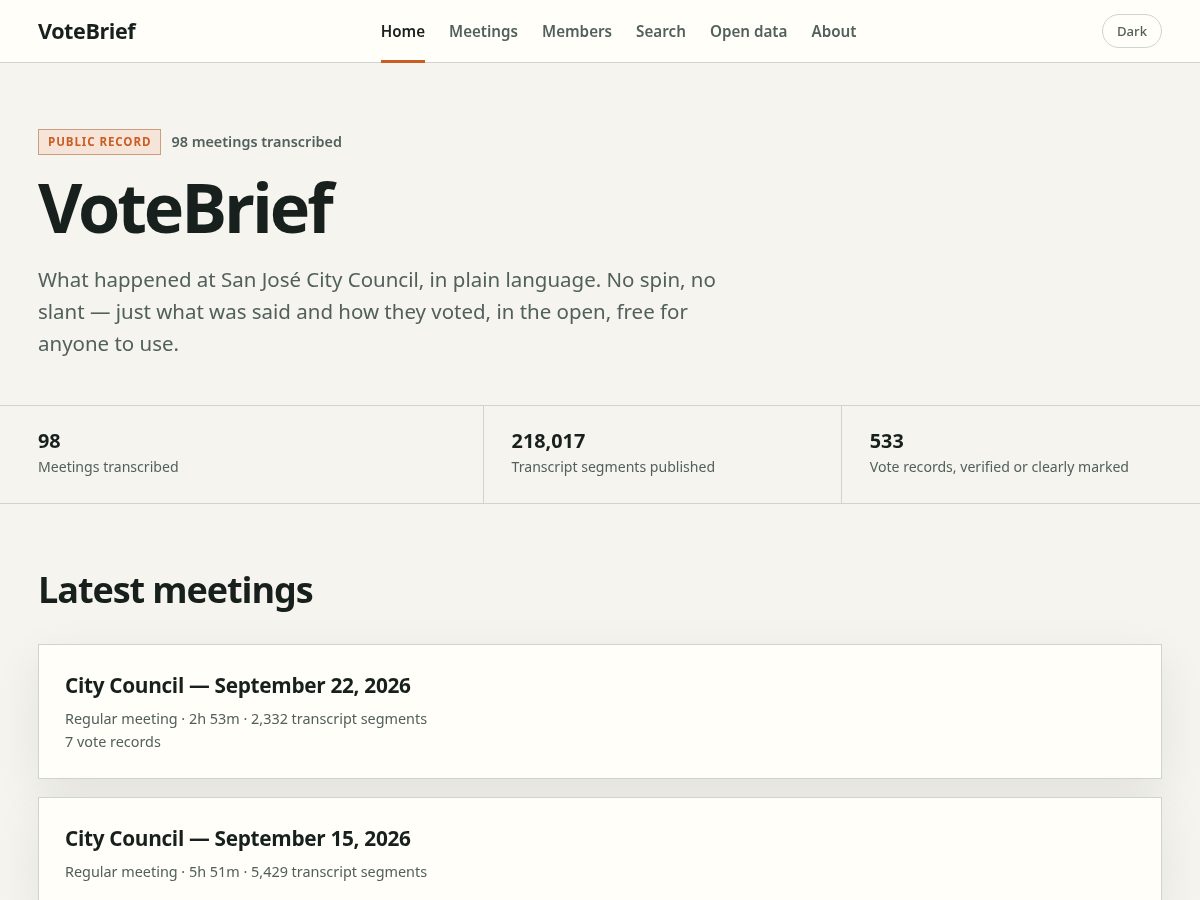 Landing-page snapshot of votebrief.org