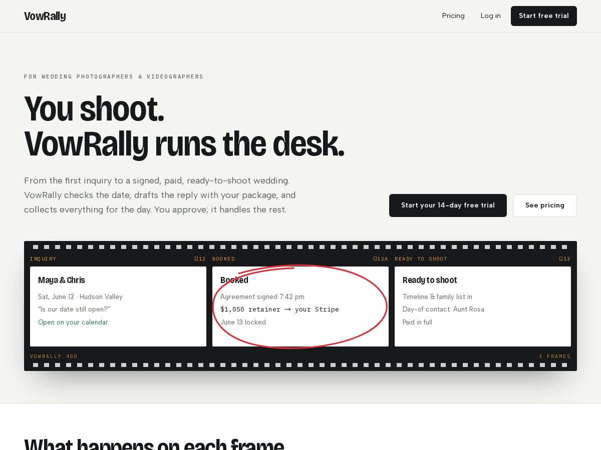 Landing-page snapshot of vowrally.com