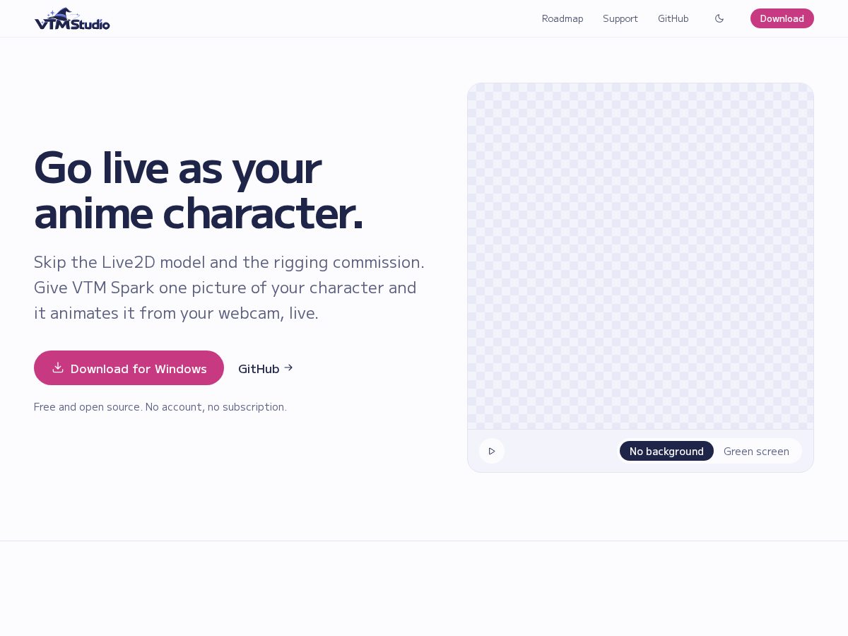 Landing-page snapshot of vtmstudio.dev