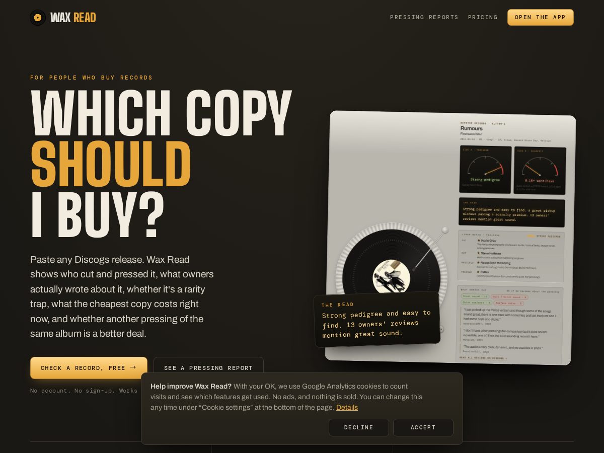 Landing-page snapshot of waxread.site